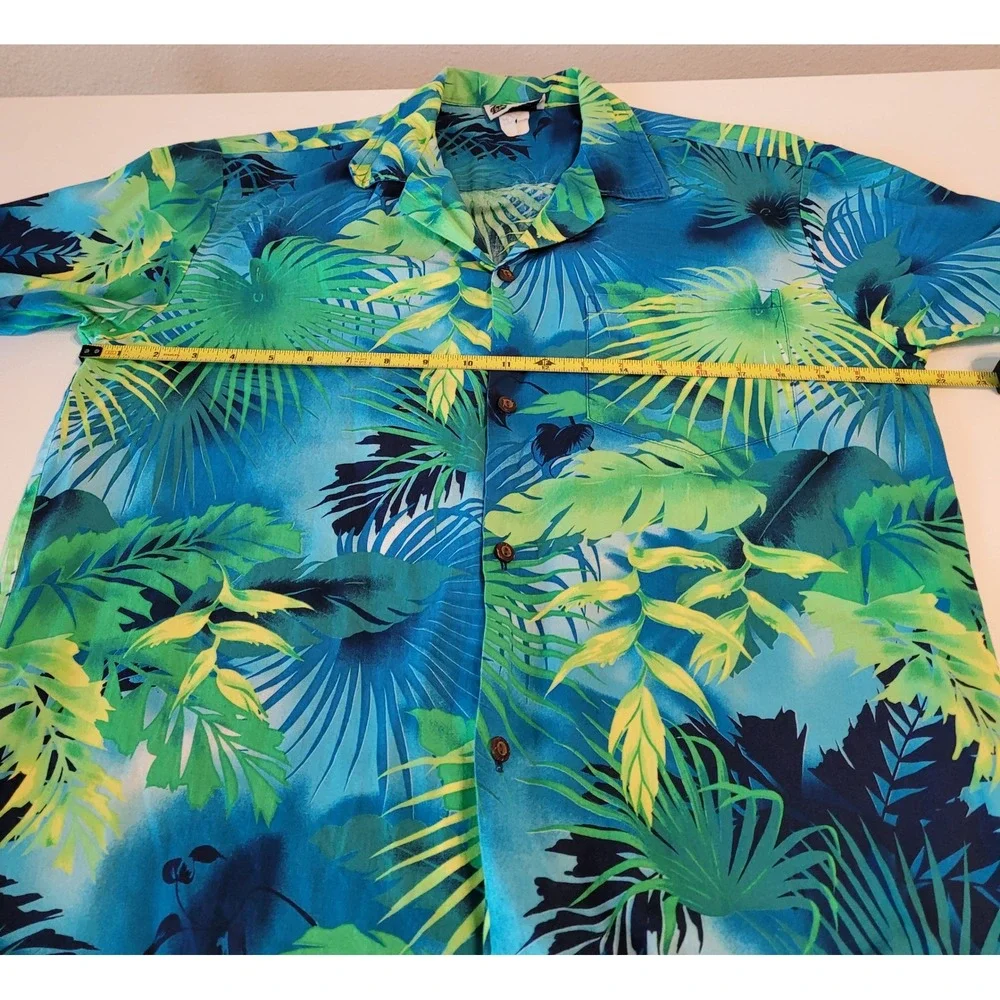 Aloha Republic Hawaiian Shirt Mens L Blue Green Tropical Palm Made in Hawaii - Picture 5 of 7